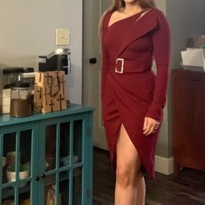 LAVISH ALICE Asymmetric Long Sleeve Ponte Dress size 4 in burgundy